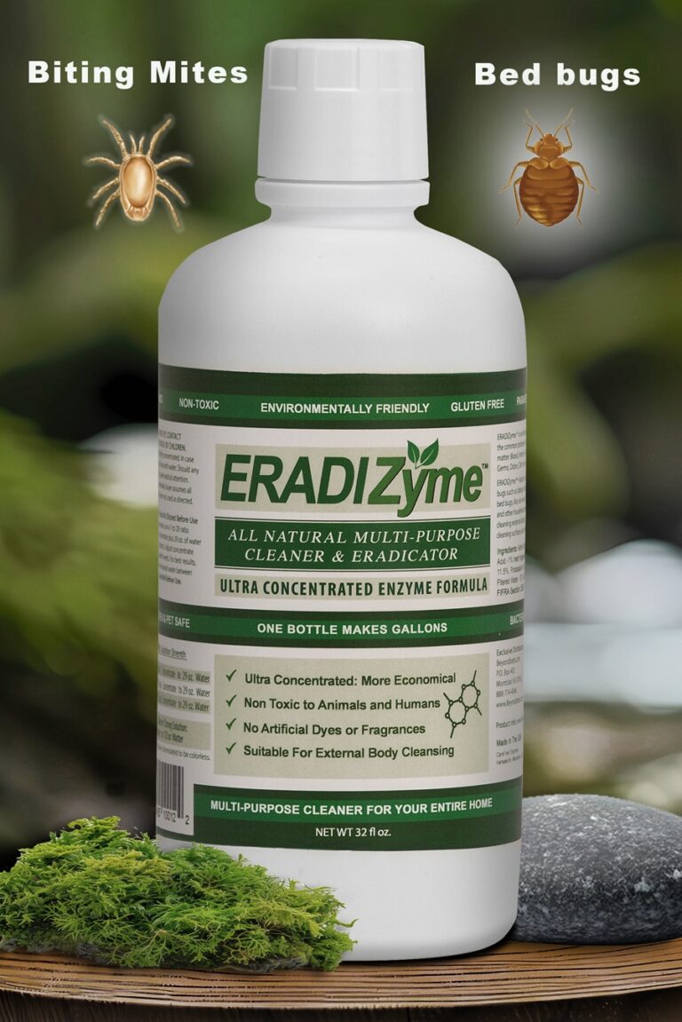 32 oz bottle of Eradizyme, a natural enzyme-based pest control solution for eco-friendly insect elimination.