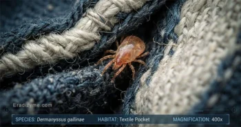 close up of mite on fabric - dermanyssus gallinae
